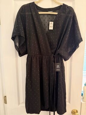 Express Black Wrap Dress with Subtle Dot Motif